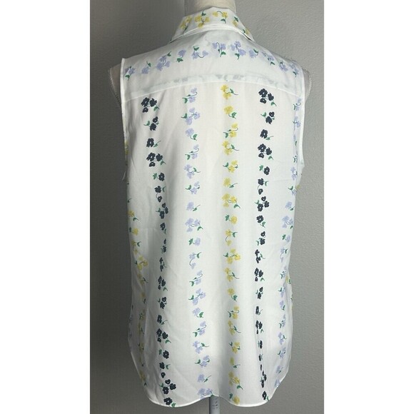 Ann Taylor Sleeveless Essential Button Down White Floral Top Large Petit (12/14) - Picture 5 of 8